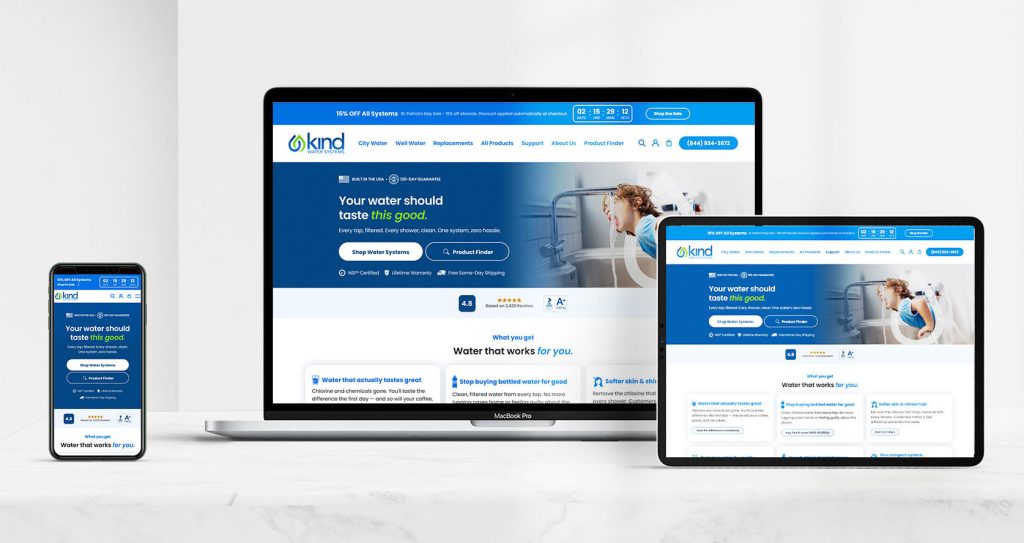 3 screen examples of kindwater site redesign
